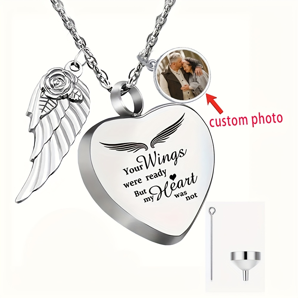 Customizable Memorial Pendant Necklace with Perfume Bottle & Wings